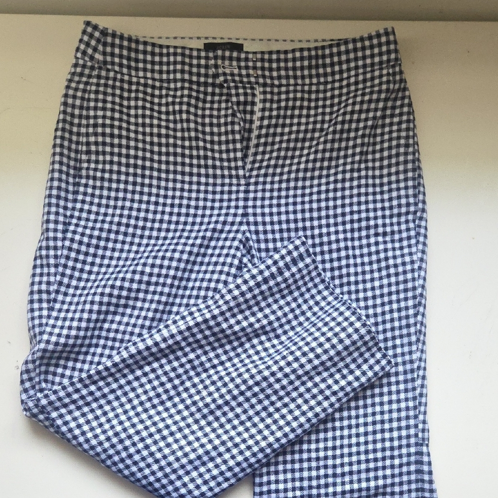 J. Crew White and Navy Gingham Pants - Hayden